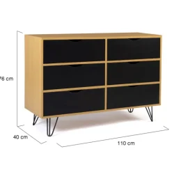 Commode vintage 6 tiroirs bois et noir