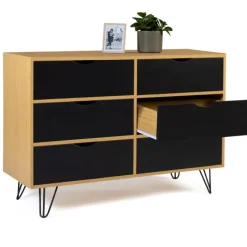 Commode vintage 6 tiroirs bois et noir