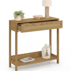Console 1 tiroir effet naturel cannage