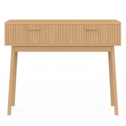 Console 2 tiroirs JULIETTE lattes tasseau bois coloris chêne