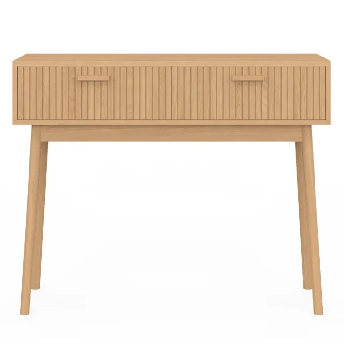 Console 2 tiroirs JULIETTE lattes tasseau bois coloris chêne