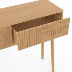 Console 2 tiroirs JULIETTE lattes tasseau bois coloris chêne