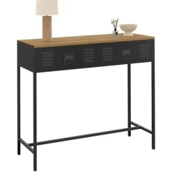 Console bois et métal 1 tiroir design industriel