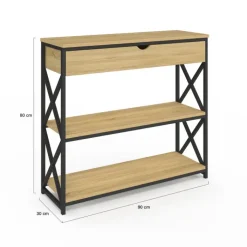 Console bois et métal 1 tiroir 2 étagères design industriel