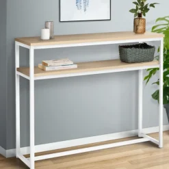 Console bois et métal blanc double plateau 100 cm