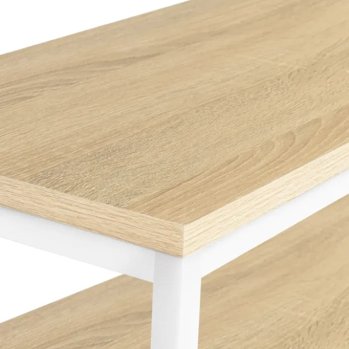 Console bois et métal blanc double plateau 100 cm