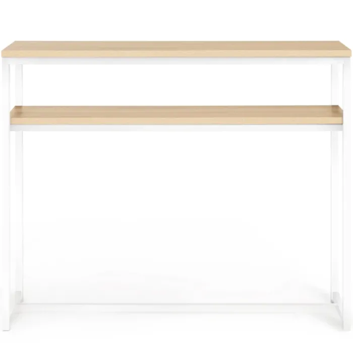 Console bois et métal blanc double plateau 100 cm