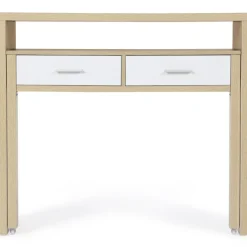 Console bureau extensible blanc et imitation hêtre