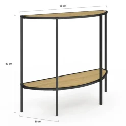 Console demi-lune industrielle avec 1 étagère