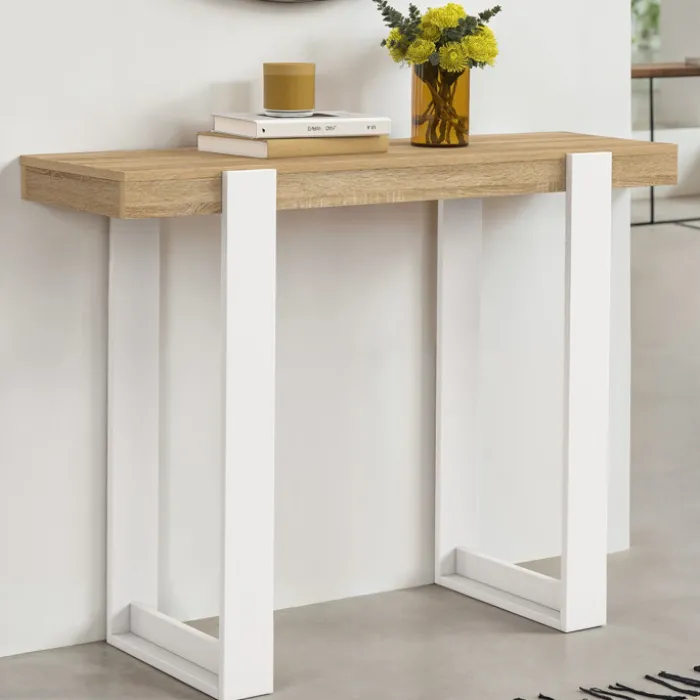 Console d'entrée bois et blanc style industriel