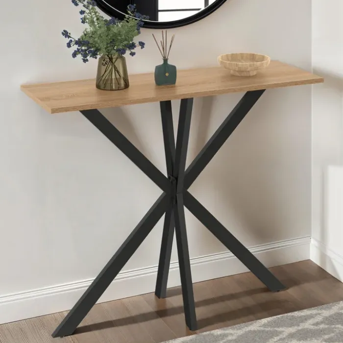 Console en bois avec pied araignée métalique noir