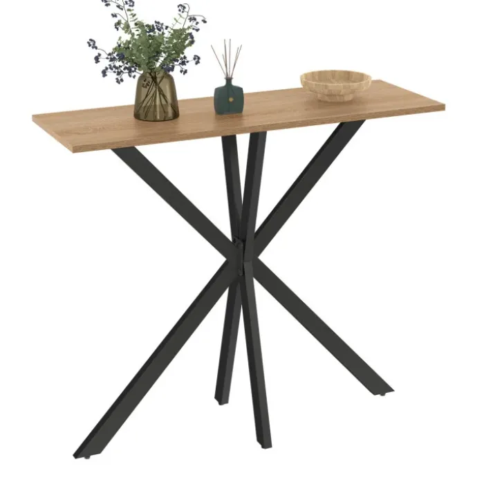Console en bois avec pied araignée métalique noir