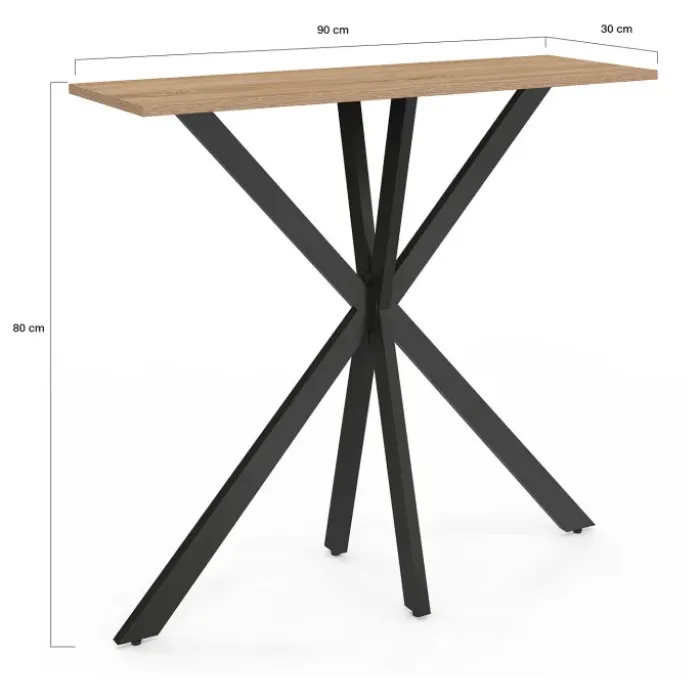 Console en bois avec pied araignée métalique noir