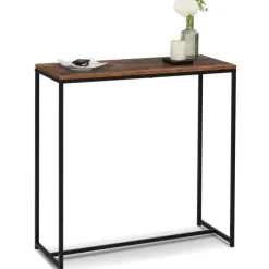 Console industrielle bois effet vieilli et métal noir