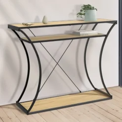 Console industrielle pieds courbés double étagères