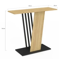 Console plateau bois et pied croisé noir
