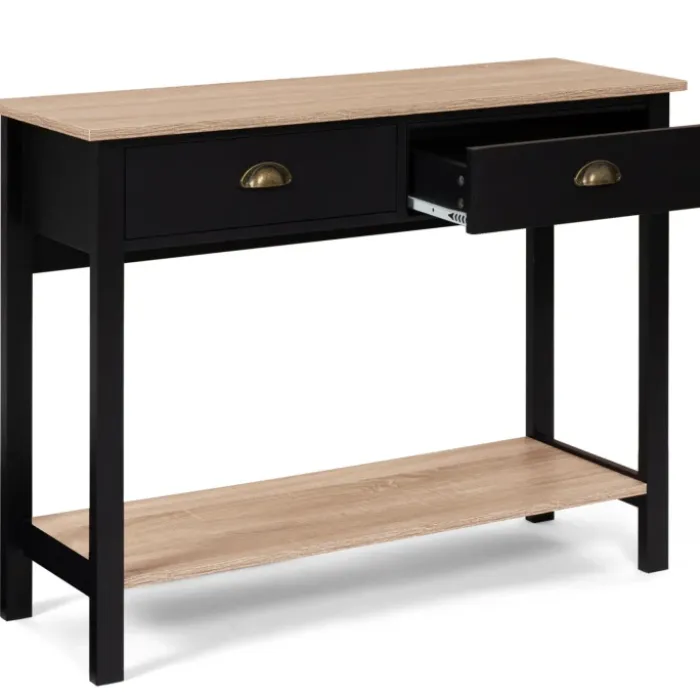 Console style campagne chic 2 tiroirs bois et noir