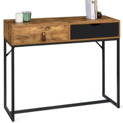 Console style industriel bois et métal 2 tiroirs