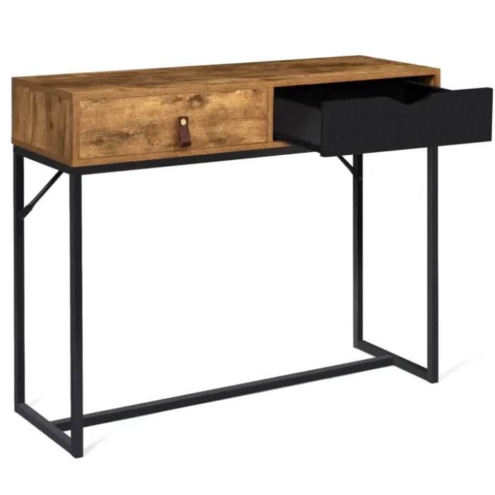 Console style industriel bois et métal 2 tiroirs