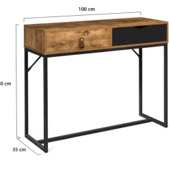 Console style industriel bois et métal 2 tiroirs