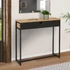 Console style industriel bois et métal 90 cm avec tiroir