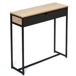 Console style industriel bois et métal 90 cm avec tiroir