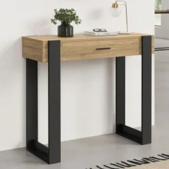 Console style moderne bois et noir 90 cm avec tiroir