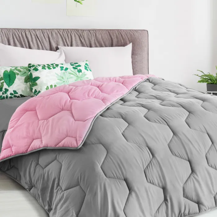 Couette bicolore 220x240 rose et grise