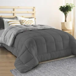 Couette polaire biface 140x200 cm gris clair et foncé