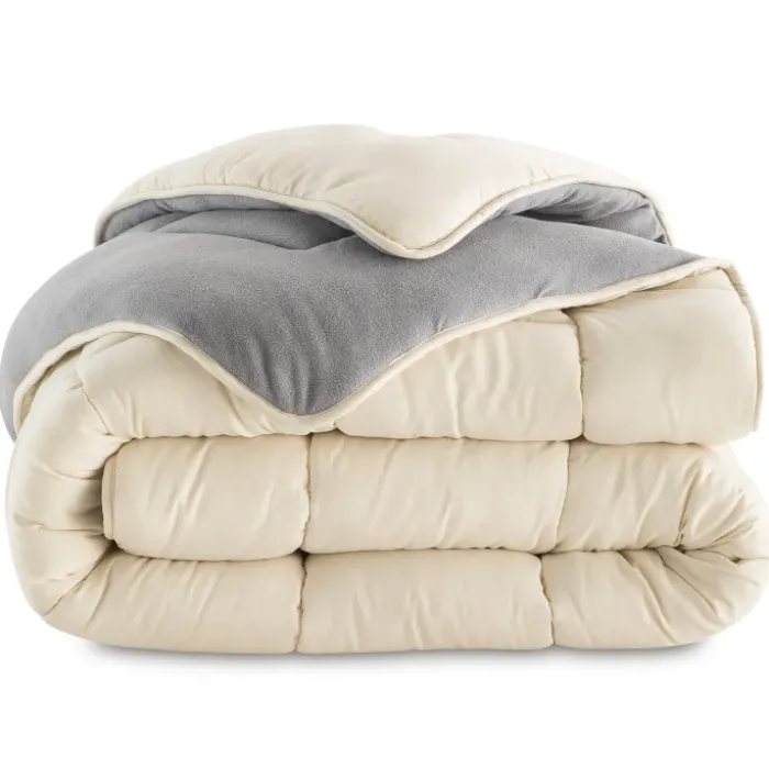 Couette polaire biface 200x200 cm gris et crème 400 gr