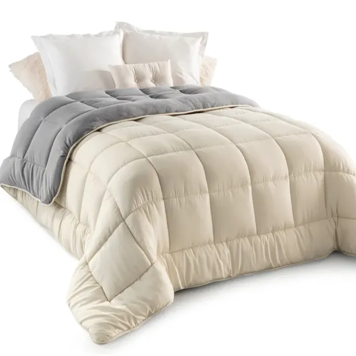 Couette polaire biface 200x200 cm gris et crème 400 gr