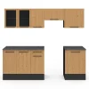 Cuisine complète 240 cm 7 éléments bois avec vitrine et plan de travail noir
