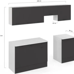 Cuisine complète 240 cm avec plan de travail blanc et gris