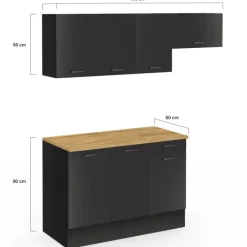 Cuisine complète 180 cm avec plan de travail bois et noir