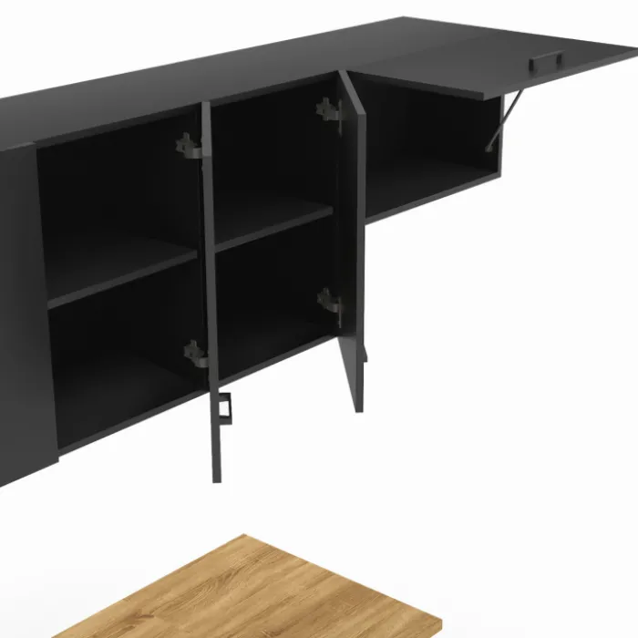 Cuisine complète 180 cm avec plan de travail bois et noir