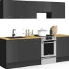 Cuisine complète 240 cm avec plan de travail bois et noir