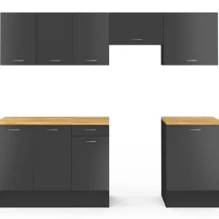 Cuisine complète 240 cm avec plan de travail bois et noir