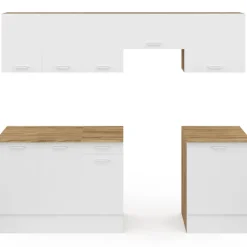 Cuisine complète 240 cm avec plan de travail bois et blanc