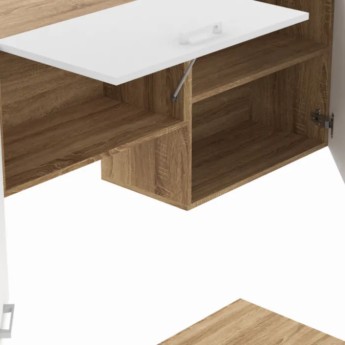 Cuisine complète 240 cm avec plan de travail bois et blanc
