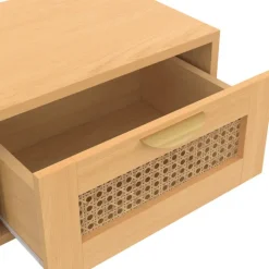 de 2 tables de chevet murables 1 tiroir étagère suspendue cannage et bois