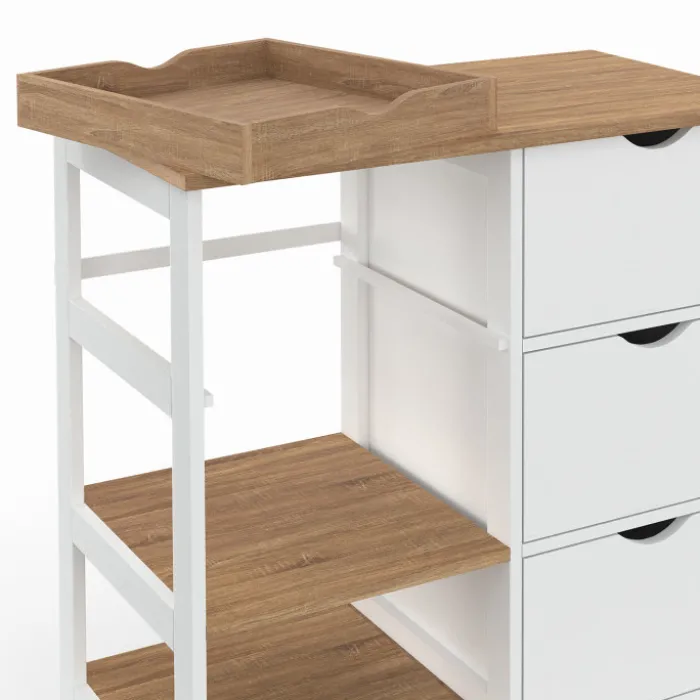 Desserte de cuisine 3 paniers + 1 plateau amovibe blanc et effet hêtre L 76 cm