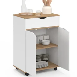Desserte de cuisine bois blanc avec 1 grand placard + 1 tiroir