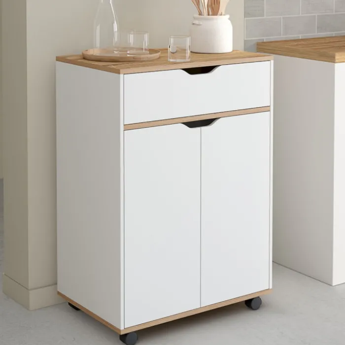 Desserte de cuisine bois blanc avec 1 grand placard + 1 tiroir