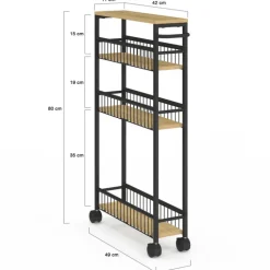 Desserte de cuisine gain de place 4 niveaux sur roulettes design industriel