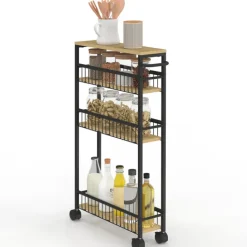 Desserte de cuisine gain de place 4 niveaux sur roulettes design industriel