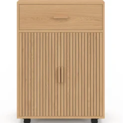 Desserte de cuisine placard avec tiroir effet lattes tasseau bois L.60 cm