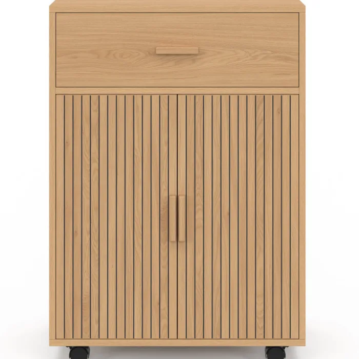 Desserte de cuisine placard avec tiroir effet lattes tasseau bois L.60 cm