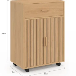 Desserte de cuisine placard avec tiroir effet lattes tasseau bois L.60 cm