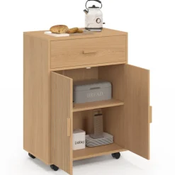 Desserte de cuisine placard avec tiroir effet lattes tasseau bois L.60 cm