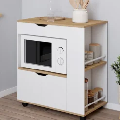 Desserte micro-onde placard tiroir épices blanc